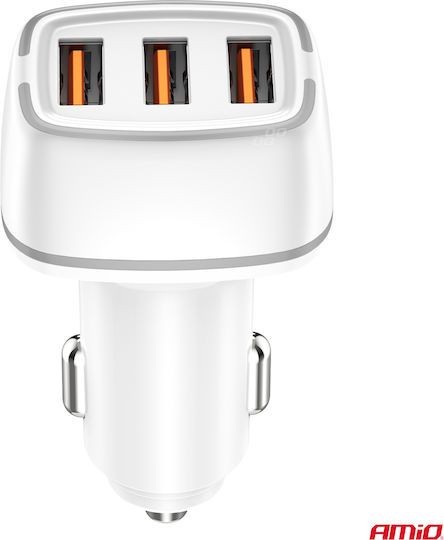AMiO Încărcător Auto 32W Încărcare Rapidă cu Porturi: 2xUSB 1xType-C Alb Culoare