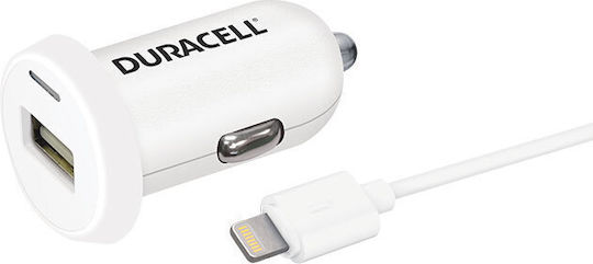 Duracell Car Charger 2.4A with one Port: 1xUSB with Cable Lightning White Color
