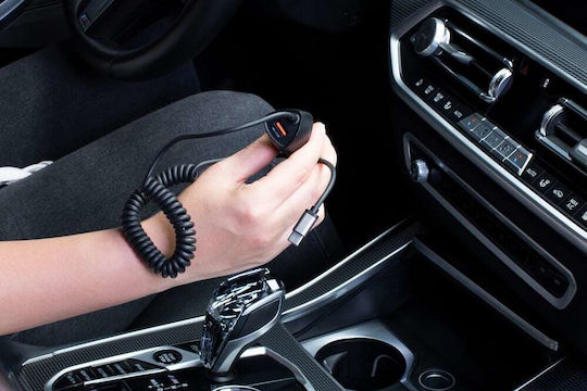 Forcell Autoladegerät 38W Schnellladen mit Einer Buchse 1xUSB zusammen mit Kabel Typ-C Schwarz Farbe