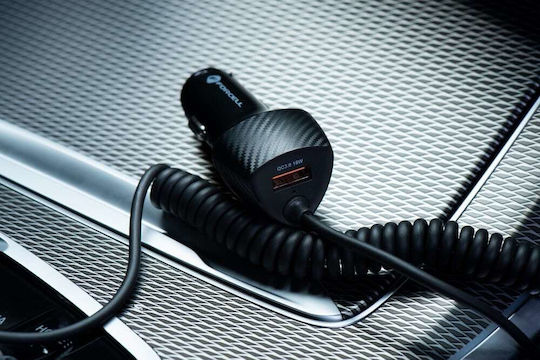 Forcell Autoladegerät 38W Schnellladen mit Einer Buchse 1xUSB zusammen mit Kabel Typ-C Schwarz Farbe