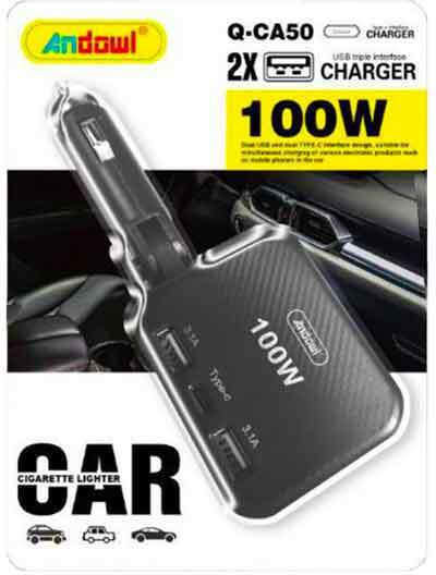 Andowl Qca50 Φορτιστής Αυτοκινήτου 100W 3.1A με Θύρες: 2xUSB Μαύρο Χρώμα