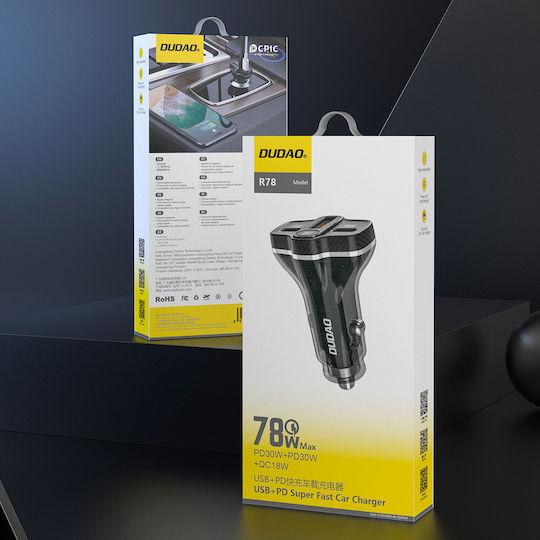 Dudao R78 Handy-Autoladegerät 78W 3.1A mit 2xUSB Schwarz Farbe