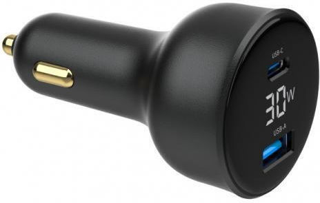Gembird Автомобилно Зарядно Устройство 30W 4.8A с Портове 2xUSB-A 1xType-C с Кабел Type-C Черен Цвят