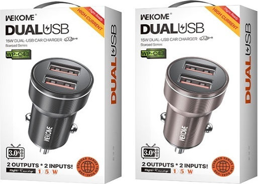 WK Auto-Ladegerät 15W 4A Schnellladung mit Anschlüssen: 2xUSB Schwarz Farbe