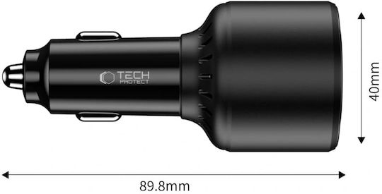 Tech-Protect Cc04 Încărcător Auto Încărcare Rapidă cu Porturi: 1xUSB 2xType-C Negru Culoare