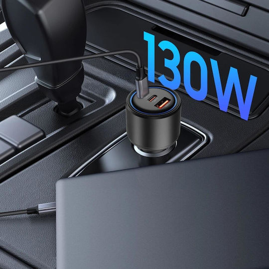 Tech-Protect Cc04 Încărcător Auto Încărcare Rapidă cu Porturi: 1xUSB 2xType-C Negru Culoare