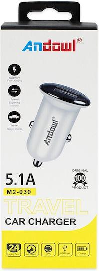 Andowl M2030 Φορτιστής Αυτοκινήτου 5.1A με Θύρες: 2xUSB