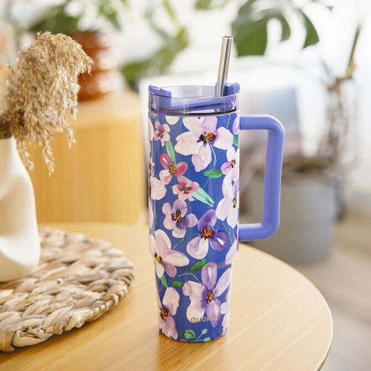 Quokka Handled Tumbler Thermos Glass / Stainless Steel BPA Free 950ml Dusk with Handle and Straw
