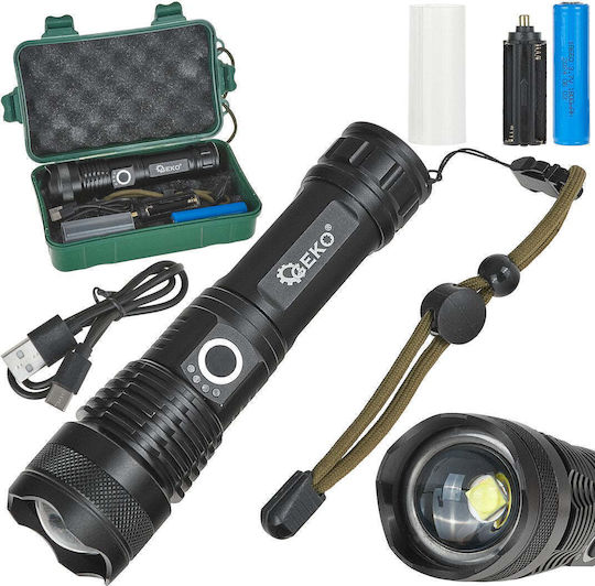 Xhp50 Tactical LED Flashlight 15W 1800mAh 1500lm IPX8 Geko G15122