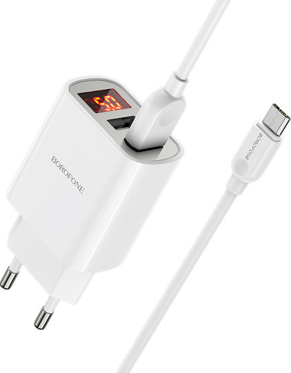 Borofone Charger with 2 USB-A Ports and Cable micro USB Whites (BA58A)