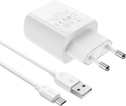 Borofone Charger with 2 USB-A Ports and Cable micro USB Whites (BA58A)