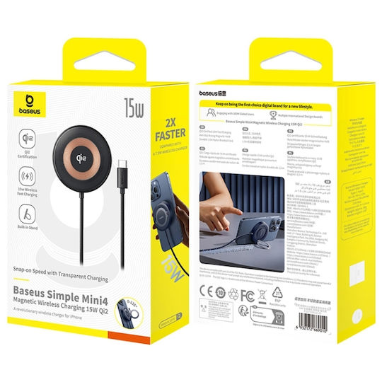 Baseus Kabelloses Ladegerät Qi2 15W Schwarzs (Simple Mini4 )