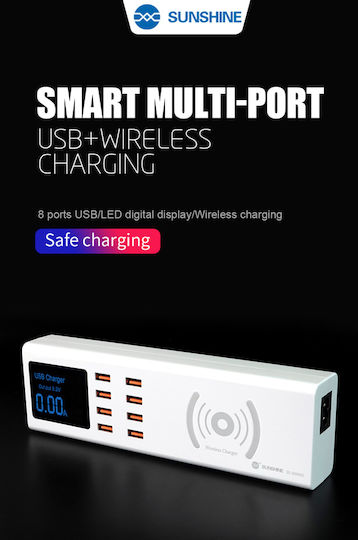 Sunshine Βάση Φόρτισης με 8 Θύρες USB-A σε Ασημί χρώμα (SS-309WD)