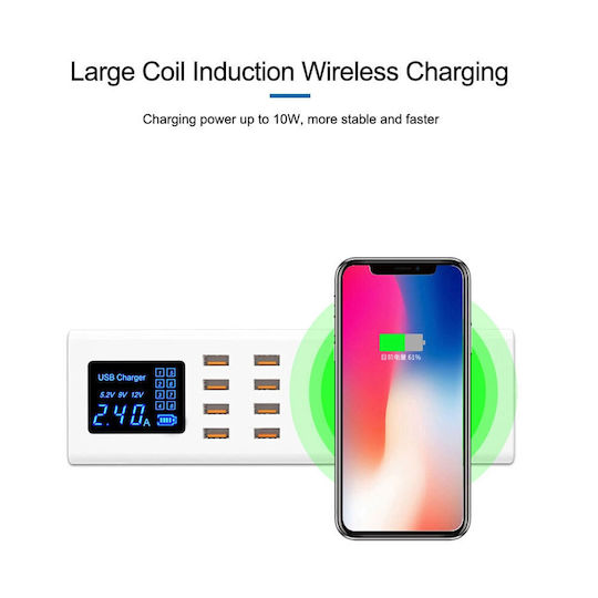 Sunshine Βάση Φόρτισης με 8 Θύρες USB-A σε Ασημί χρώμα (SS-309WD)