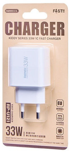 Remax Зарядно Устройство Без Кабел GaN с USB-C Порт 33W Power Delivery Бяло (RP-U121)