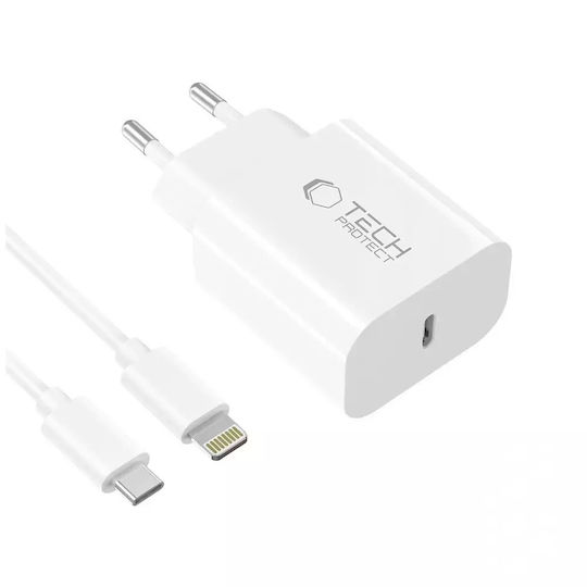 Tech-Protect Charger with USB-C Port and Cable USB-C - Lightning 20W Whites (NC20W)