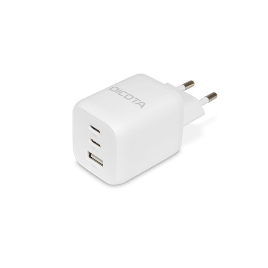 Dicota Charger Without Cable GaN with USB-A Port and 2 USB-C Ports 65W Whites (D32054)