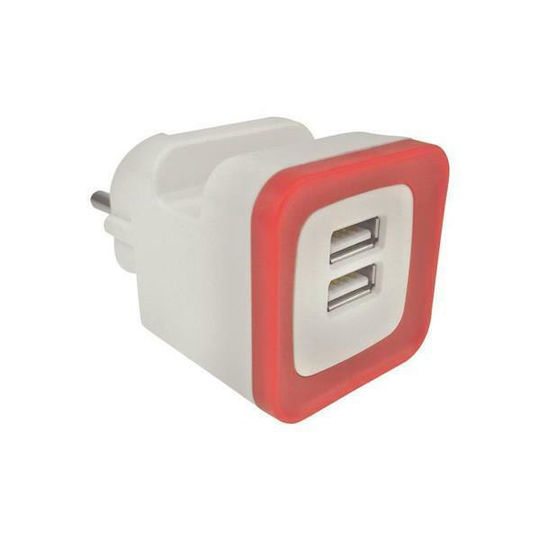 Eurolamp Ladegerät ohne Kabel mit 2 USB-A Anschlüsse Rots
