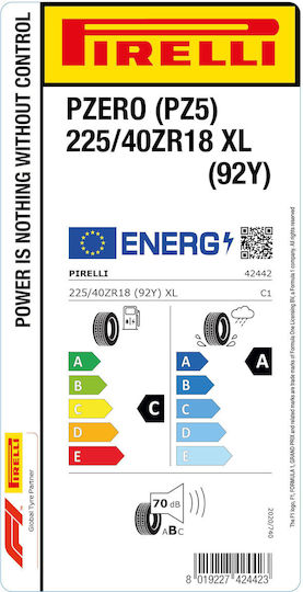 Pirelli P Zero Pz5 225/40R18 92Y XL Vara Anvelopă pentru Mașină Electrică de Pasageri