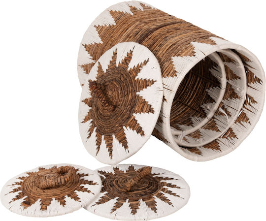 HomeMarkt Set dekorative Körbe mit Deckel & Griffen Braun 33x33cm 3Stück