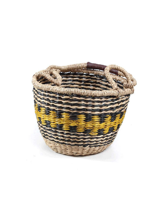 Soulworks Cocktail Decorative Basket Wicker with Handles Black-Yellow-Natural 25x25x16cm
