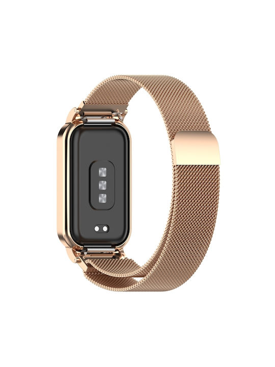 Milanese Protective Frame Λουράκι Ανοξείδωτο Ατσάλι Ροζ Χρυσό (Xiaomi Smart Band 8 Active)