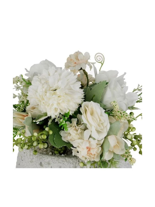 Floare Artificială în Ghiveci Decorativ din Ciment Ø15x22cm Alb Somon