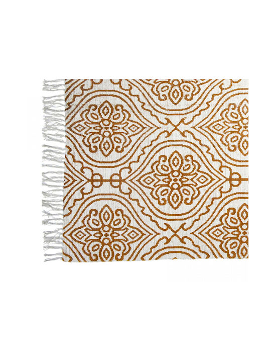 Zaros Damask Rug Rectangular Cotton with Fringes Ink