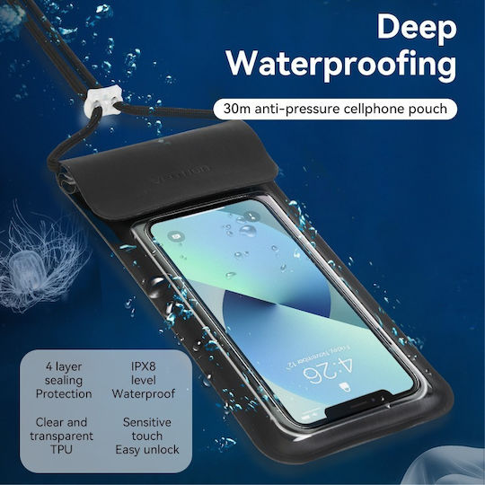 Husă impermeabilă pentru telefon Vention până la 5'' negru Kqcb0