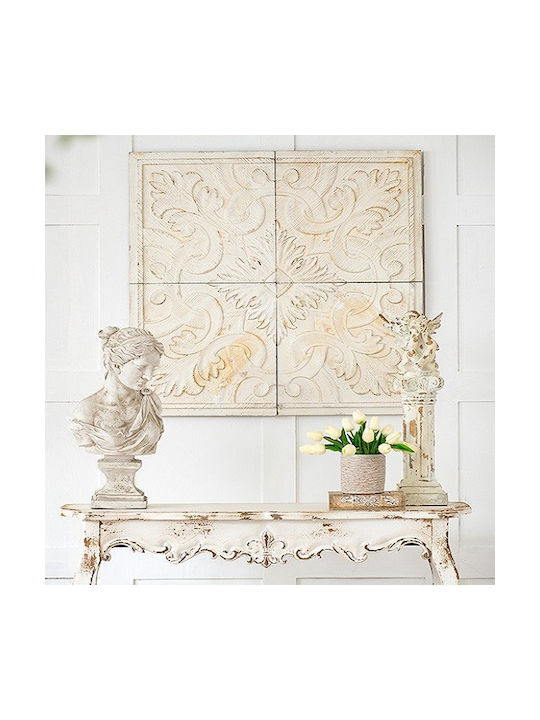 Artekko Wall Decor Kawan White Wooden 44.5x3.8x44.5cm 4 Pieces