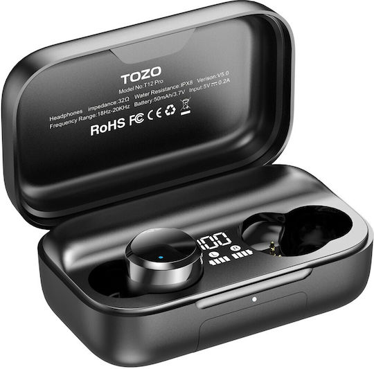 Tozo T12 PRO In-ear Bluetooth Handsfree Earphones with Sweat Resistance and Charging Case Black