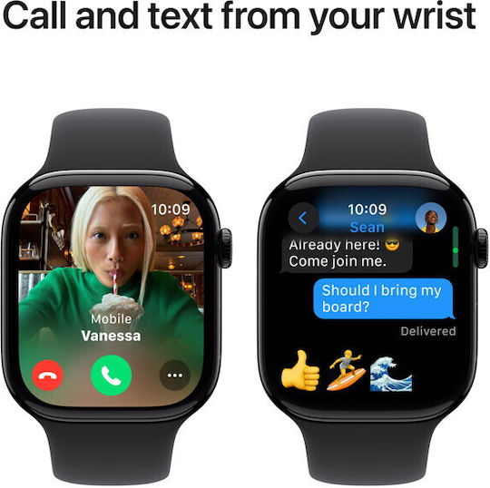 Apple Watch Series 10 Cellular Aluminum 46mm Waterproof with eSIM and Heart Rate Monitor Sport Band Jet Black Ink M/L