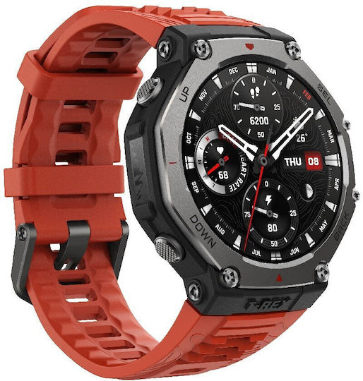 Amazfit T-Rex 3 Stainless Steel 48mm Waterproof Smartwatch with Heart Rate Monitor (Lava)
