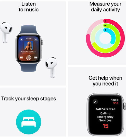 Apple Watch SE 2024 Cellular Aluminum 40mm Waterproof with eSIM and Heart Rate Monitor (Starlight with Starlight Sport Band - S/M)