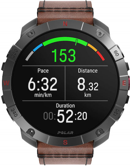 Polar Grit X2 Pro Titan Stainless Steel 49mm Waterproof Smartwatch with Heart Rate Monitor (Brown Leather Strap - M/L)