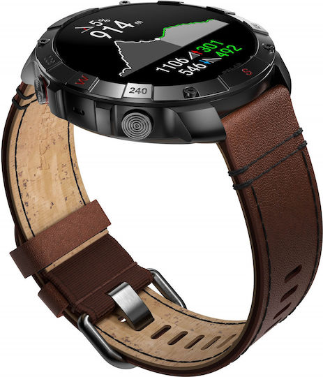 Polar Grit X2 Pro Titan Stainless Steel 49mm Waterproof Smartwatch with Heart Rate Monitor (Brown Leather Strap - M/L)