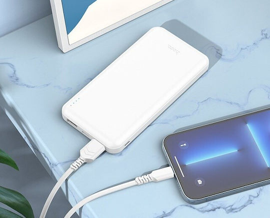 Hoco J100 Power Bank 10000mAh cu 2 Porturi USB-A Alb