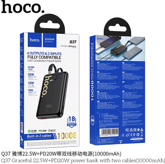 Hoco Q37 Power Bank 10000mAh 22.5W with USB-A Port and USB-C Port Power Delivery Black