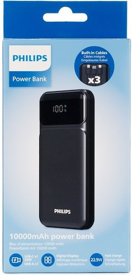 Philips DLP1922 Power Bank 10000mAh με Θύρα USB-A και Θύρα USB-C Μαύρο
