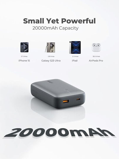 Aukey PB-Y57 Spark Mini Power Bank 20000mAh 22.5W with USB-A Port and USB-C Port Power Delivery Gray