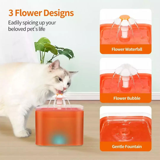Pet Interest Pet Water Flower Automatic Waterer / Fountain made of Propylene for Dog & Cat 2.5lt in Orange Color