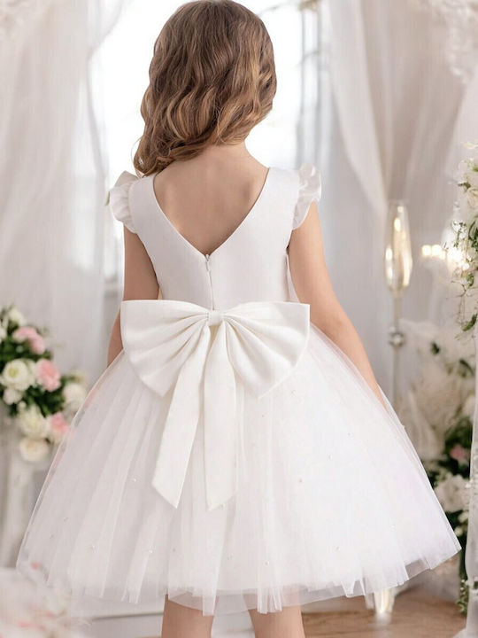 Mädchenkleid Kurzärmelig Tüll Für Blumenmädchen Weiß
