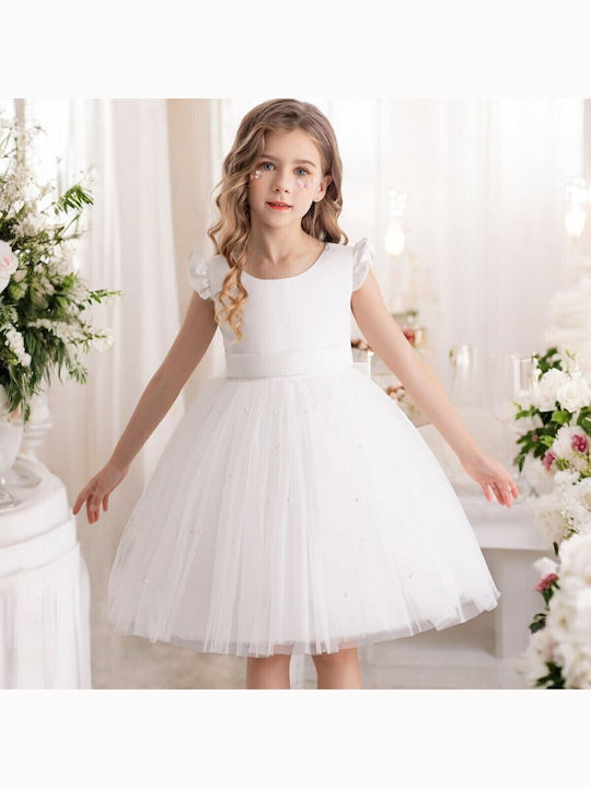 Mädchenkleid Kurzärmelig Tüll Für Blumenmädchen Weiß