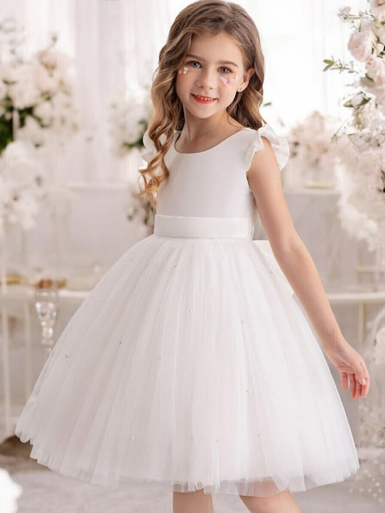 Mädchenkleid Kurzärmelig Tüll Für Blumenmädchen Weiß
