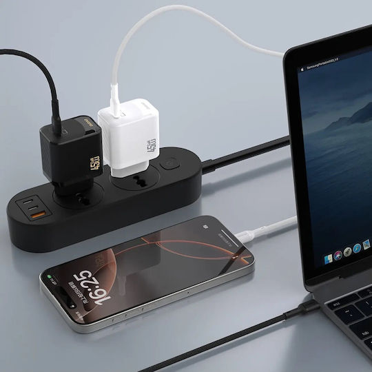 Dudao Ladegerät mit integriertem Kabel GaN mit USB-C Anschluss 45W Stromlieferung Weißs (A28)