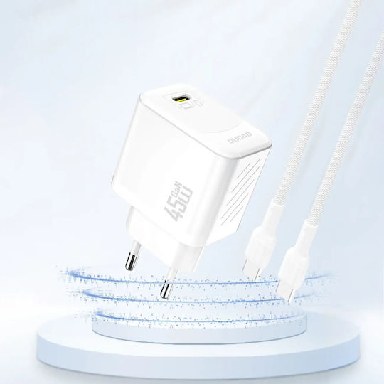 Dudao Ladegerät mit integriertem Kabel GaN mit USB-C Anschluss 45W Stromlieferung Weißs (A28)