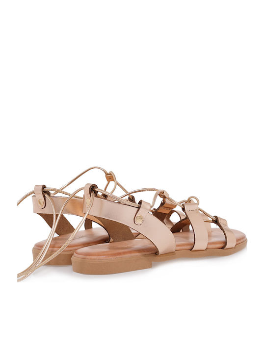 Leather Women's Flat Sandals in Pink Color