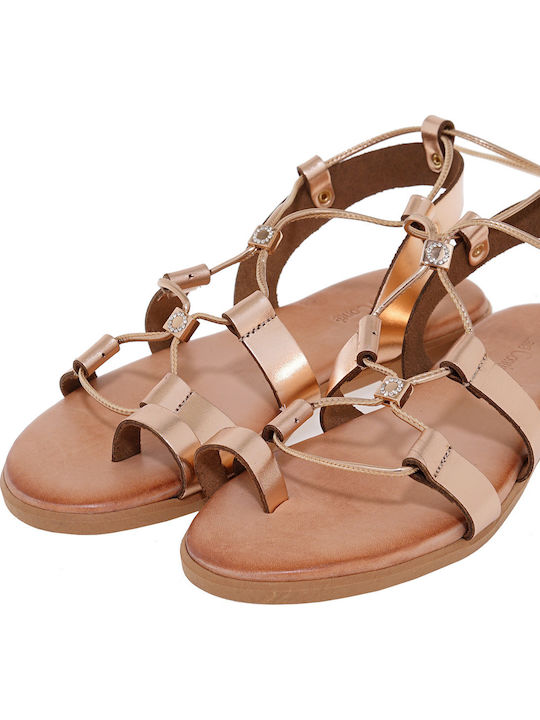 Leather Women's Flat Sandals in Pink Color