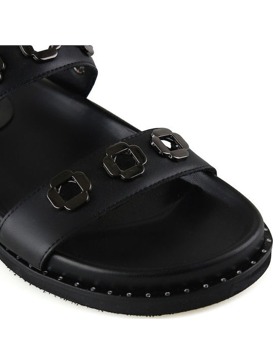 Leder Flache Sandalen für Damen Flatforms in Schwarz Farbe