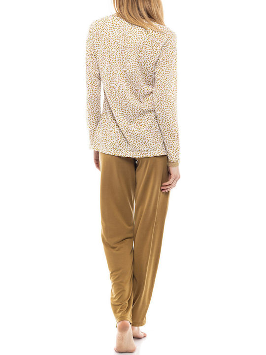 Pink Label Winter Women's Cotton Pajama Set Gold